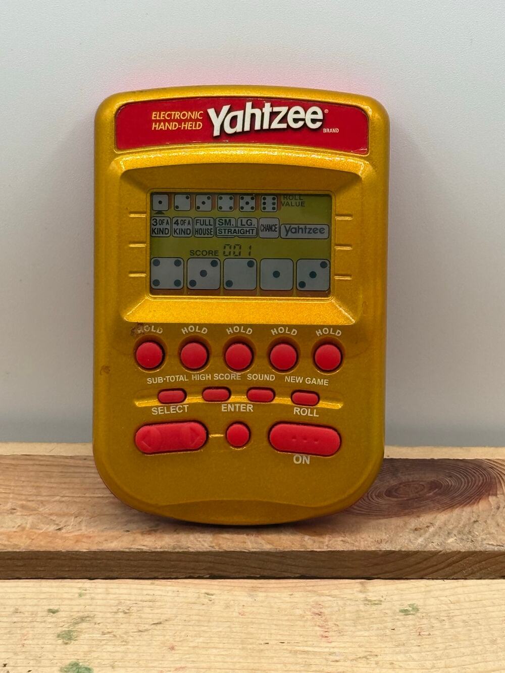Vintage 2002 Hasbro Electronic Hand-Held Yahtzee Travel Game - Gold Edition